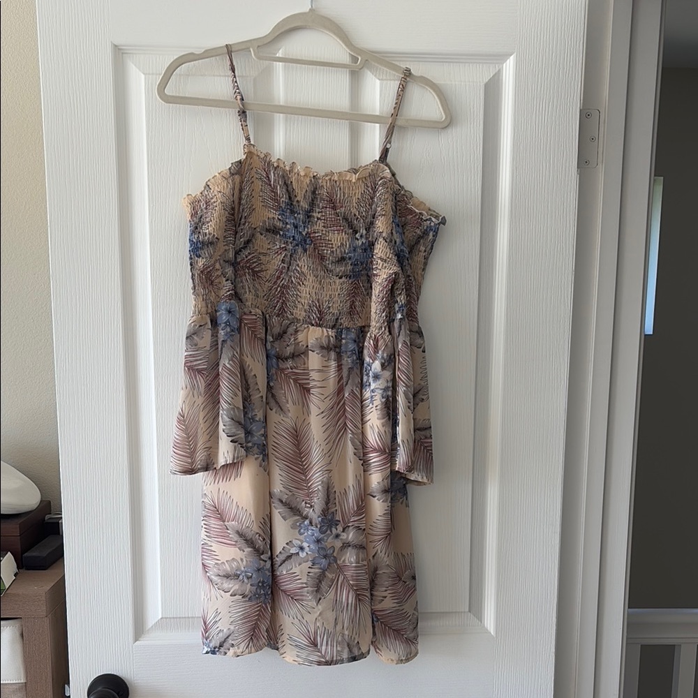 Floral Print Women's Dress - Beige and Blue